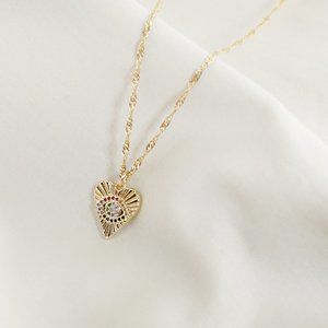 18K Gold Plated Evil Eye Heart Pendant Necklace